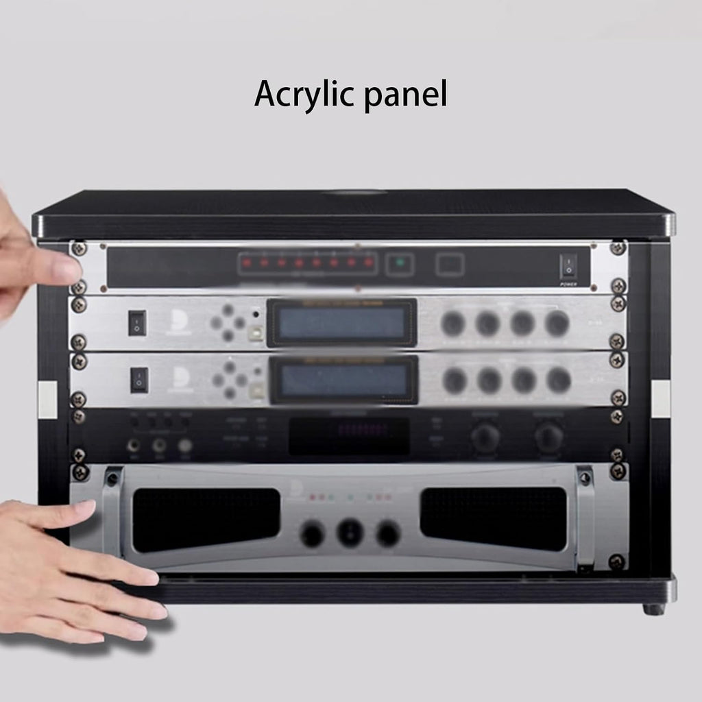 3-tier Movable Audio Video Media Stand Cabine with Wheels Modern WiFi Router Storage Box Cabinet AV Stereo Cabinet with Glass Door Portable Media Player Stand(Black,56*57*83cm/22*22.4*32.7in)