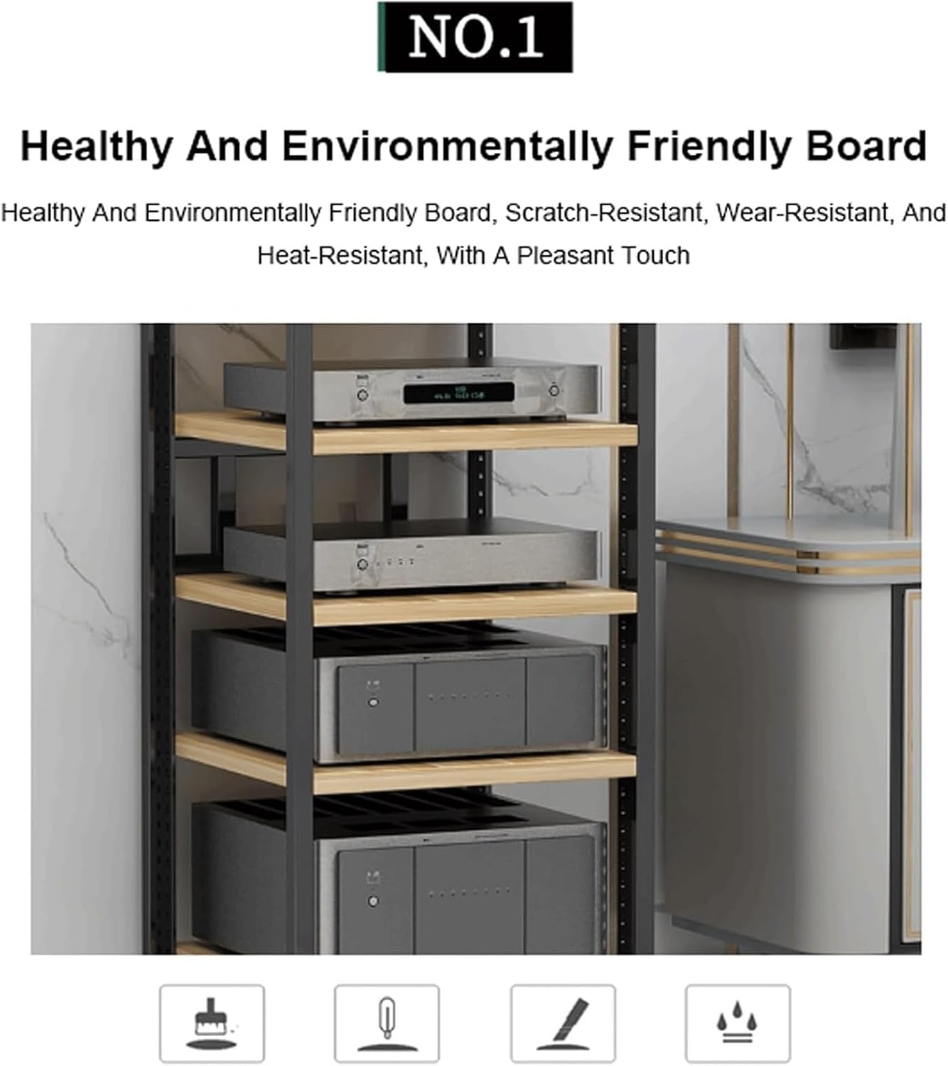 Audio Rack 3/4/5/6 Tier Stereo Rack Audio Equipment Rack Audio Open Rack Cabinet Wooden with Adjustable Shelves AV Stand Waterproof(Nero,5 Tier)