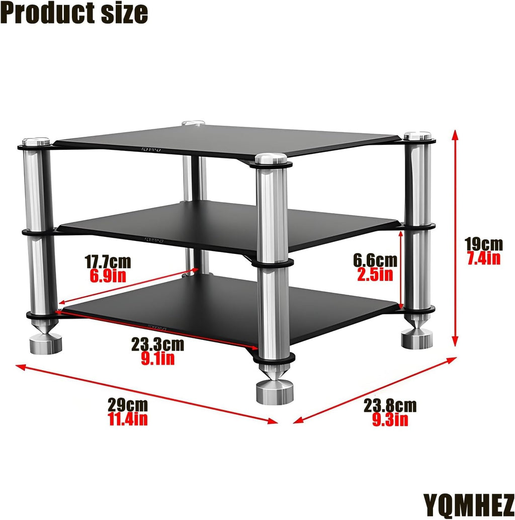 Aluminum Audio Rack, Open Storage Shelf, Mini HiFi Media Stand, Floor-Standing TV Stand, Small Media Storage Cabinet for HiFi Audio Equipment DAC Amplifier Amp