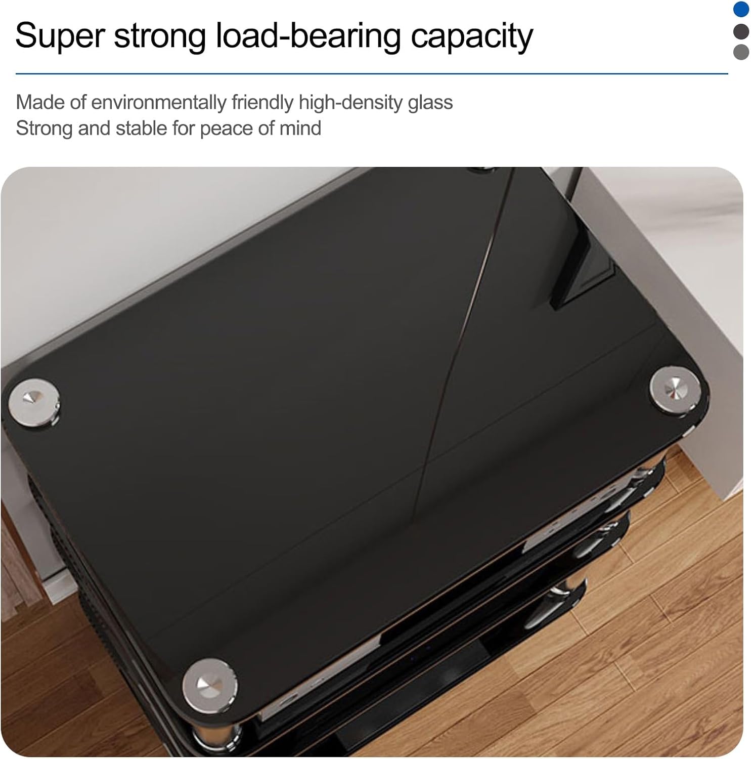 Audio Rack AV Media Stand with 1/2/3/4-Tier Tempered Glass Shelves, Storage Rack Audio Tower Equipment Console Shelf, for Home Office Theater(Black,10cm/3.9in)