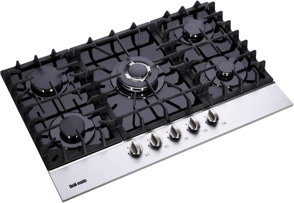 30 Inch Gas Cooktop, Built-in Tempered Glass 5 Burners Gas Stovetop LPG/NG Convertible Gas Stove Top Dual Fuel Gas Hob DM5188-01