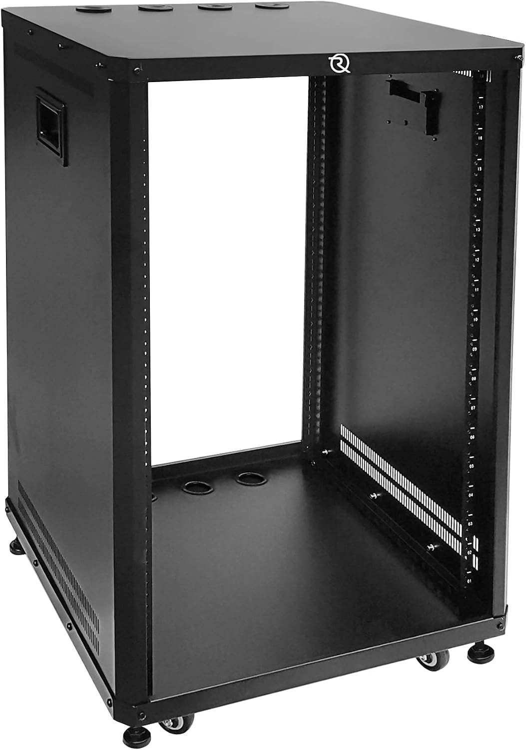 RIVECO 18U Stereo & Server Rack with Caster Wheels, Rolling Network Cabinet, Open Frame Rack for 19-inch Audio Video Music Recording & IT Equipment Lifting Handle & 1U 10' Rack Shelves 2PCS