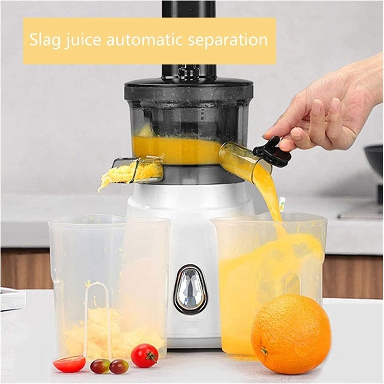 Slow Juicer Machine, Cold Press Juicer with Reverse Function, Easy to Clean, 98% Juice Yield, for Fruits & Vegetables, Includes Brush & Recipes
