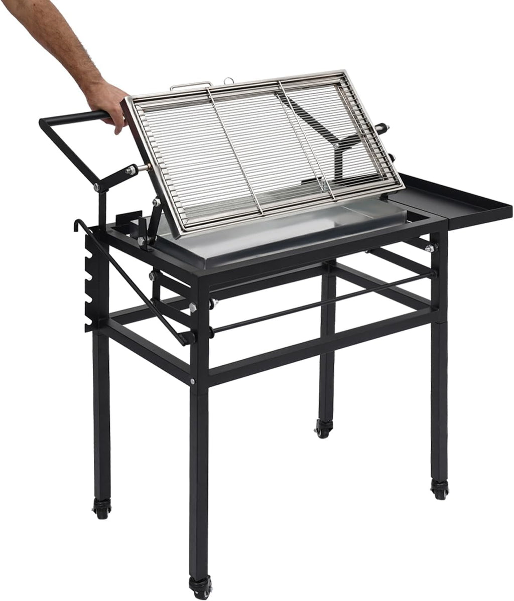 Folding Charcoal Flip Grill, Barbecue Grill Rotating Charcoal Grill with Flipping Basket, Portable Camping Charcoal BBQ Grill for Outdoor Camping, Picnic, Patio and Backyard Parties
