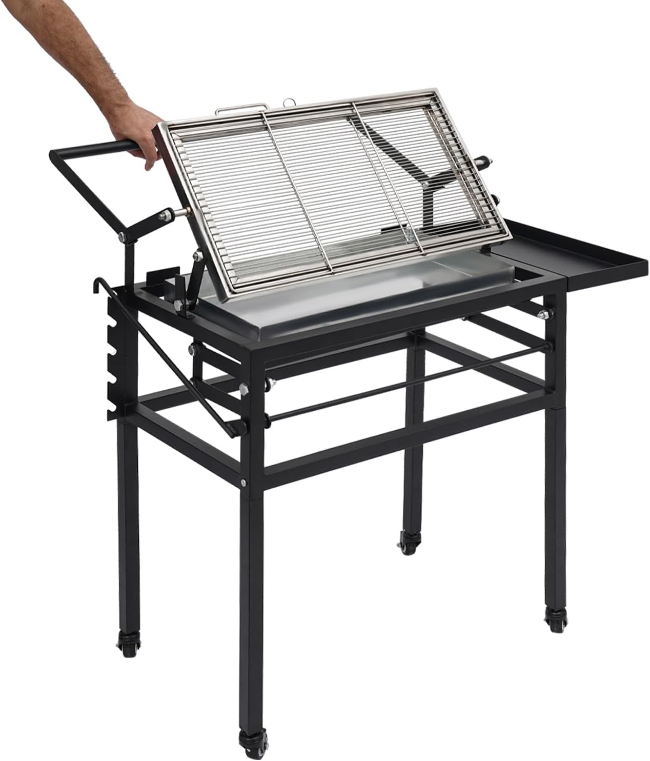 Folding Charcoal Flip Grill, Barbecue Grill Rotating Charcoal Grill with Flipping Basket, Portable Camping Charcoal BBQ Grill for Outdoor Camping, Picnic, Patio and Backyard Parties