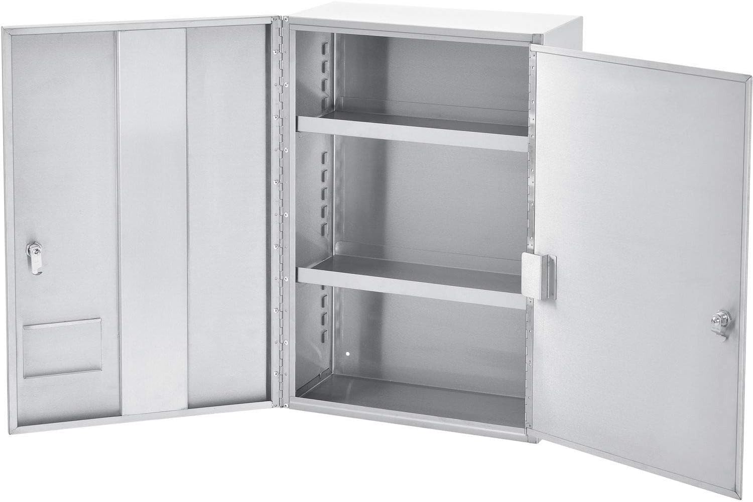 Global Industrial Stainless Steel Narcotics Cabinet, Double Door/Double Lock, 16' W x 8' D x 24' H, for Doctor's Offices, Patient Rooms, Hospitals, Laboratories and More