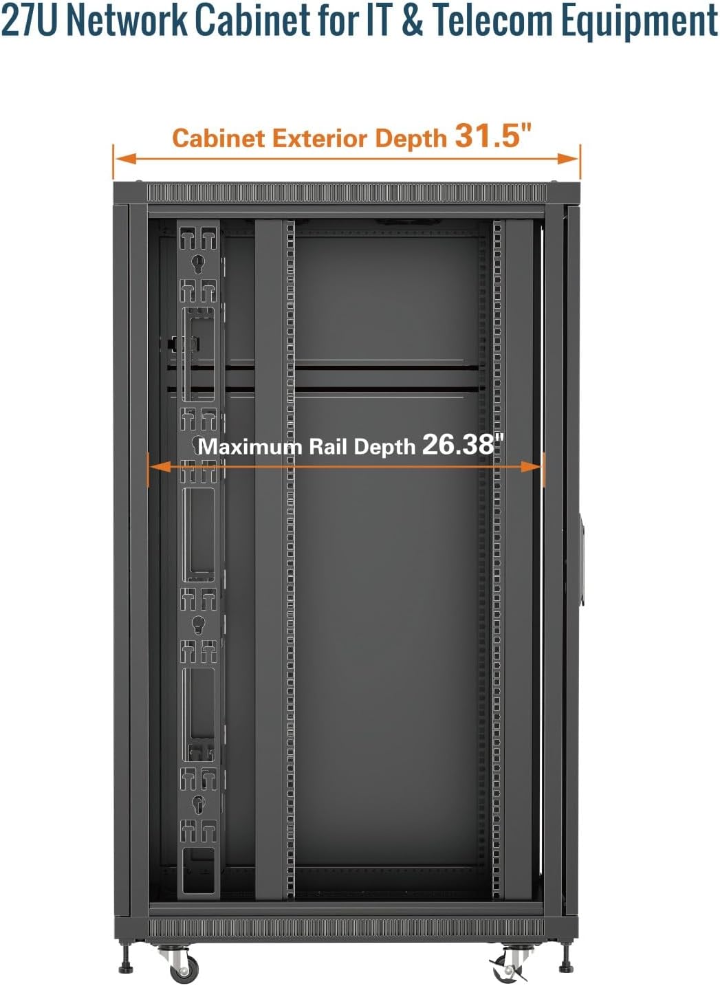 Tecmojo Network Rack Cabinet,27U Server Rack,31.5 Inch Depth,Hold Up to 1800Lbs,Lockable Cabinet with Casters and Complete Accessories,Mesh Door,for Home,Office,Small Business (27U 23.6' w*31.5' d)