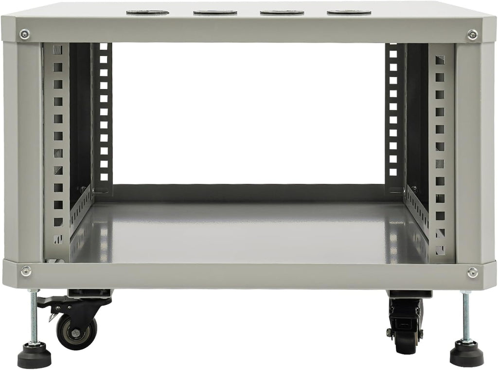 6U Server Rack with Wheels&Leveling Feet, Freestanding Rolling Open Frame IT Network Server Cabinet Rack Shelf for Audio Video Music Recording Computer AV Data & IT Equipment,Grey