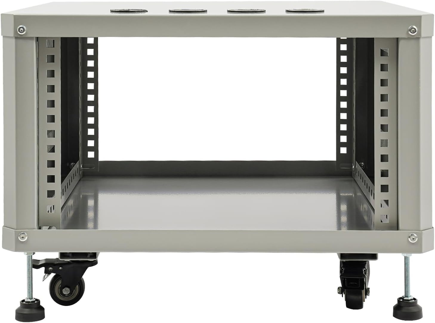 6U Server Rack with Wheels&Leveling Feet, Freestanding Rolling Open Frame IT Network Server Cabinet Rack Shelf for Audio Video Music Recording Computer AV Data & IT Equipment,Grey