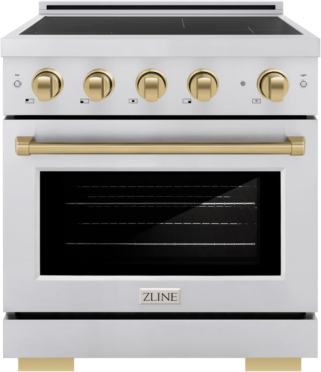 ZLINE Autograph Edition 30 in. 4.2 cu. ft. Paramount Induction Range with 4 Element Cooktop and Electric Convection Oven in Stainless Steel with Champagne Bronze Accents (SINRZ-30-CB)