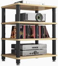 Audio Rack Multi-Layer Stereo Rack Audio Equipment Rack Audio Open Rack Cabinet Wooden HiFi Rack Audio-Video Shelving with Steel Pipe(Natural,4 Tier)