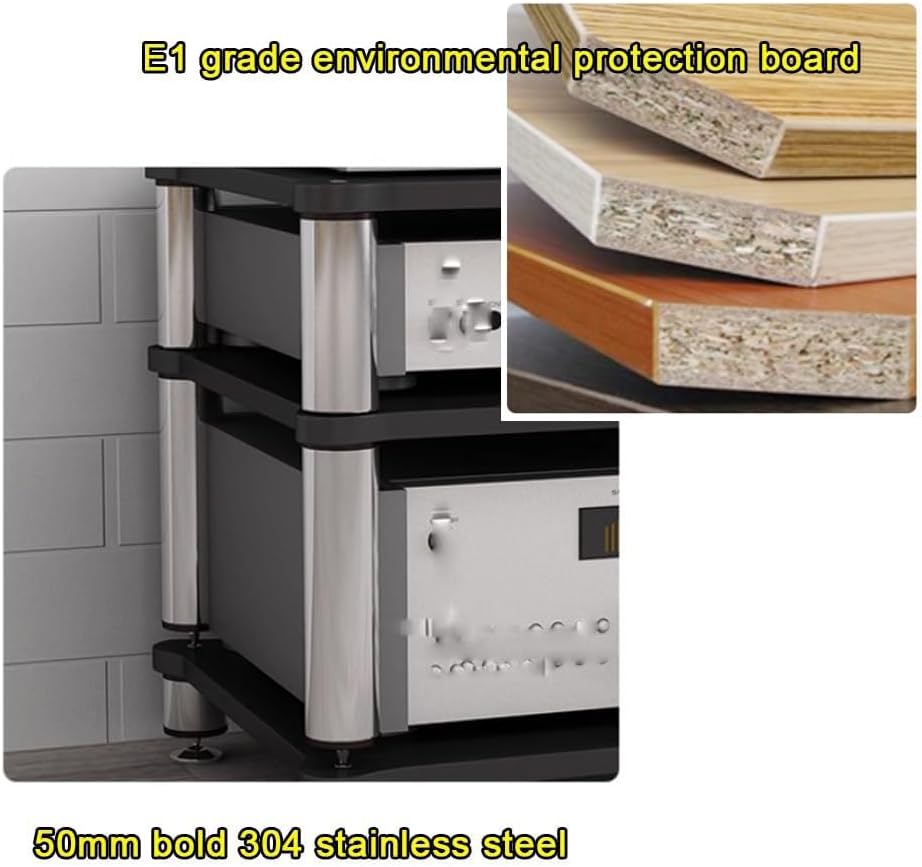 HiFi Rack 3 Tier AV Media Stand Wood Shelf, Record Player Stand Stereo Cabinet, Audio Tower, Media Console Storage Shelf, Audio Video Components (Teak, 2-Tier(60x48x40cm))