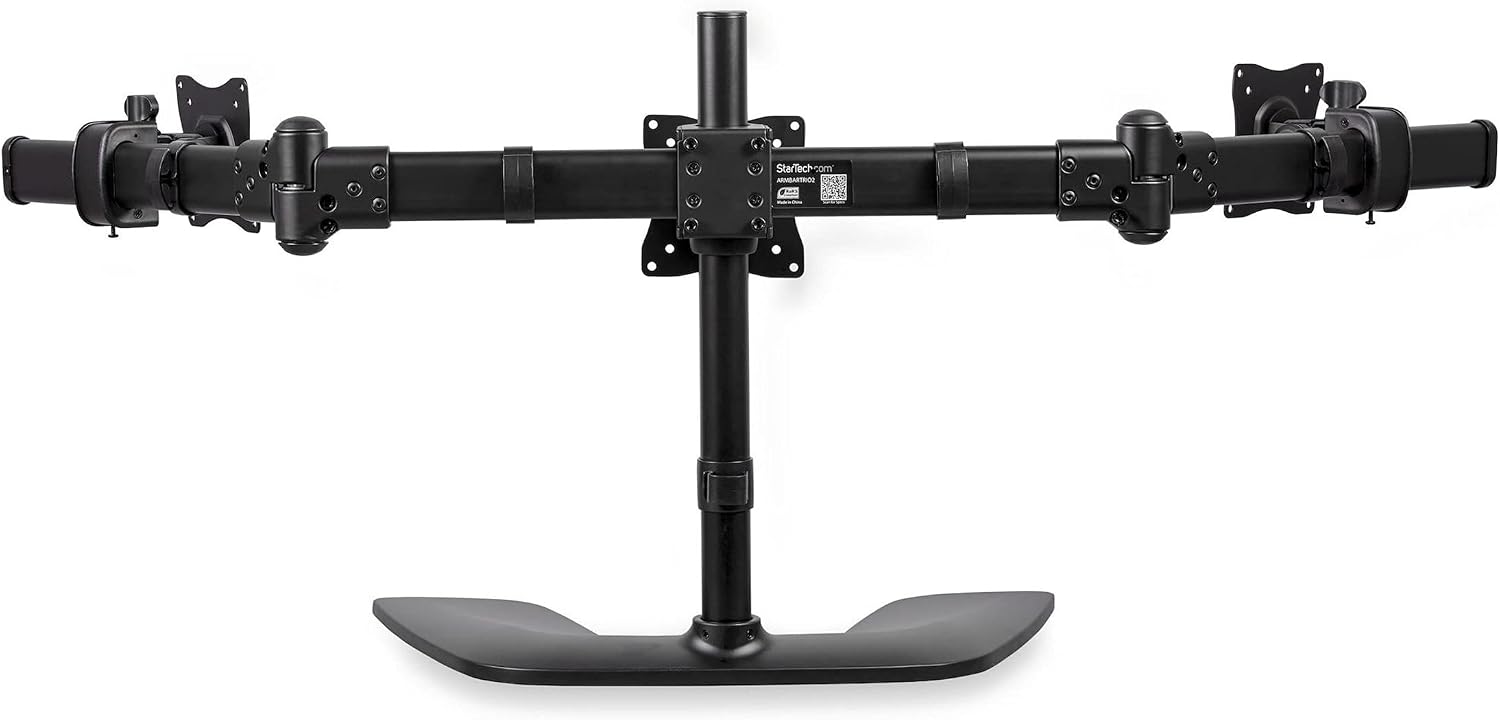 StarTech.com Triple Monitor Stand - Articulating - For Monitors 13' to 27' Adjustable VESA Computer Monitor Stand for 3 Monitor Setup - Steel - Black (ARMBARTRIO2)