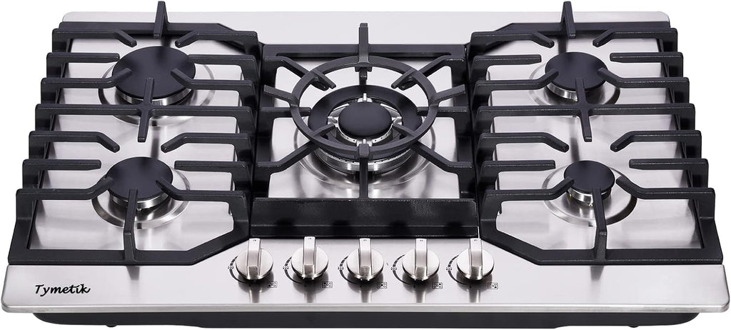 Gas Cooktop 30 Inch, 5 High Efficiency Burners Gas Stovetop Stainless Steel Built-in Gas Stove Top Propane/Natural Gas Convertible Gas Hob