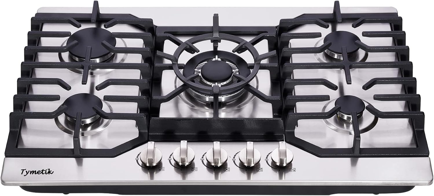 Gas Cooktop 30 Inch, 5 High Efficiency Burners Gas Stovetop Stainless Steel Built-in Gas Stove Top Propane/Natural Gas Convertible Gas Hob