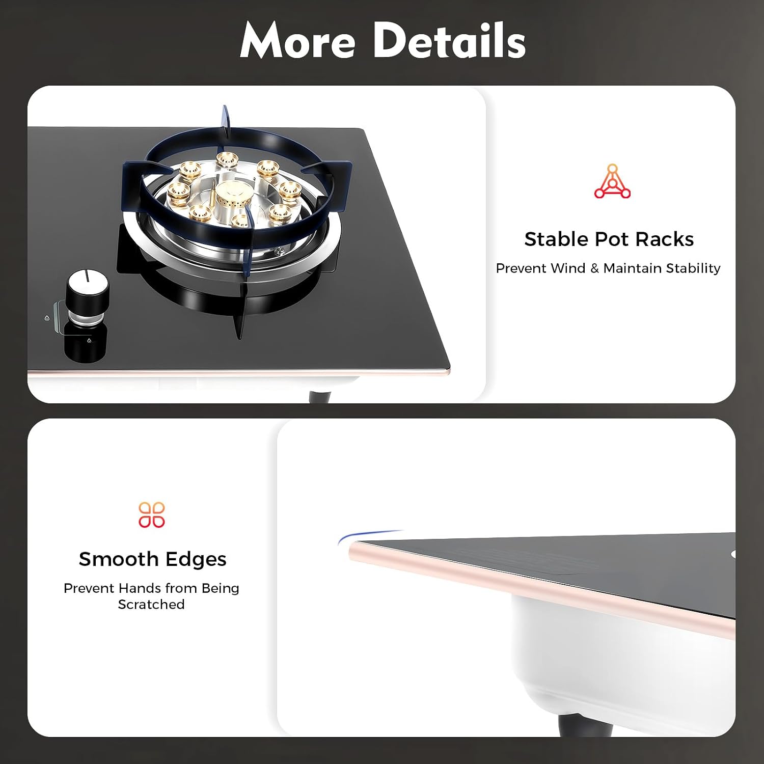 Dual Burner Gas Stove 5.2KW & 4.2KW - Professional Cooking with Flame Failure Protection & Tempered Glass Top for Home Cooks, Countertop/Embedded Installation