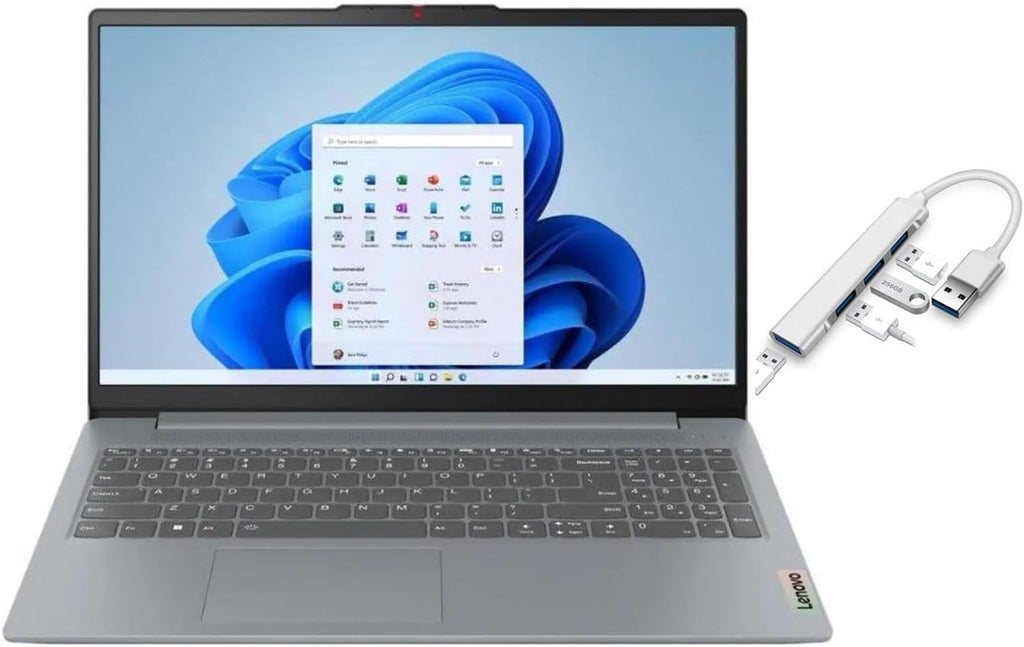 Lenovo IdeaPad Slim 3i 15.6' Full HD Laptop | Intel Core i3-N305 | Intel UHD Graphics| Copilot | Webcam| Grey | 8GB RAM | 128GB SSD |Windows 11 S |Bundle with USB 3.0 Hub