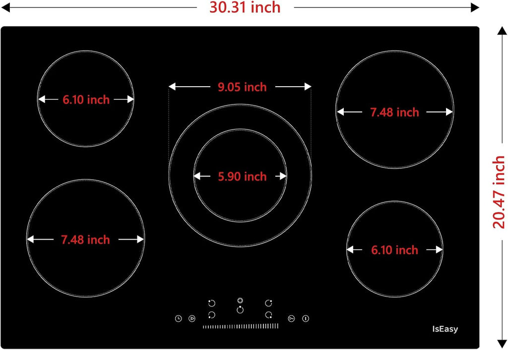 Electric Cooktop Ceramic Stove 5 Burners 30 inch Built-in Countertop Burners Cooker Satin Glass in Black Touch Sensor Control,Timer,Child Safety Lock,9 Power Levels,220-240V