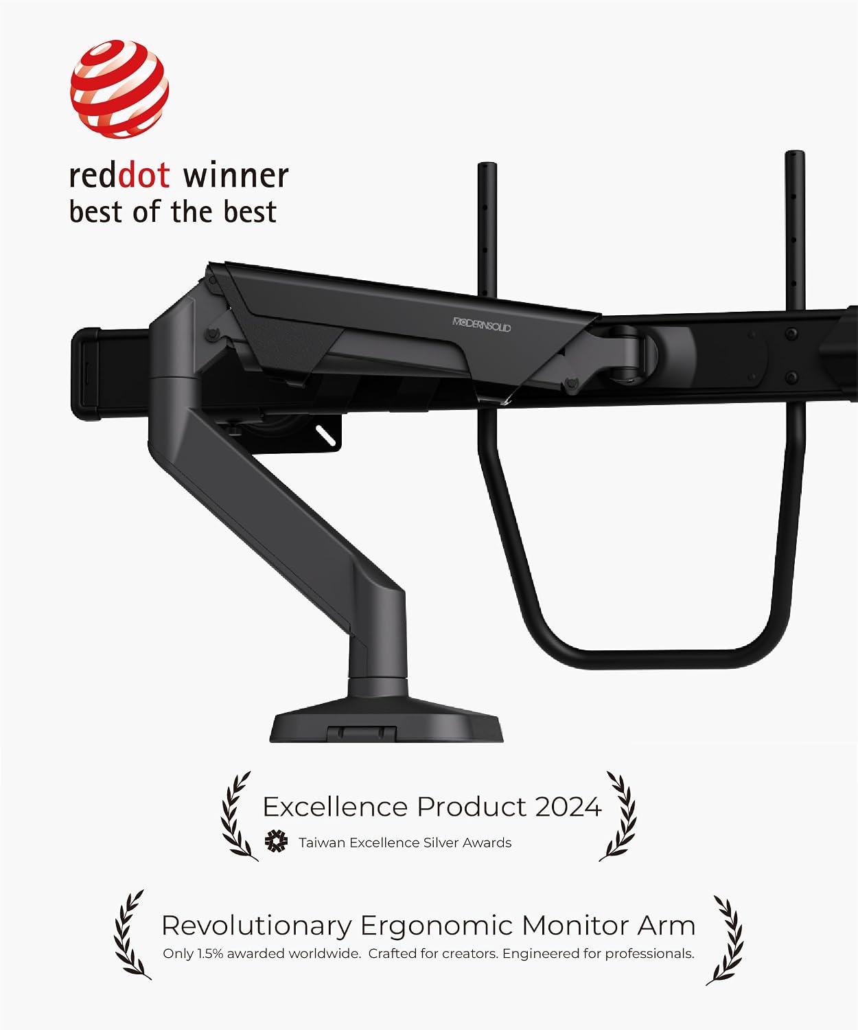 Modernsolid Dual Monitor Arm Desk Mount with Gas Spring, Fits 17–32 inches Screens up to 33 lbs, VESA 75x75/100x100, Crossbar Handle for Easy Adjustment, Black