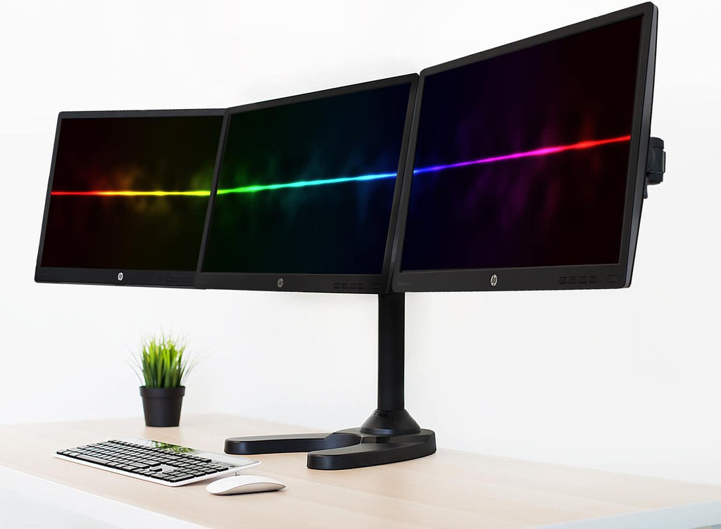 Mount-It! Triple Monitor Stand for 3 Screens up to 24', Height Adjustable Desk Mount with Free Standing or Grommet Base, 22 lbs per Arm, VESA 75x75 100x100 Compatible, Full Motion Monitor Mount MI-789