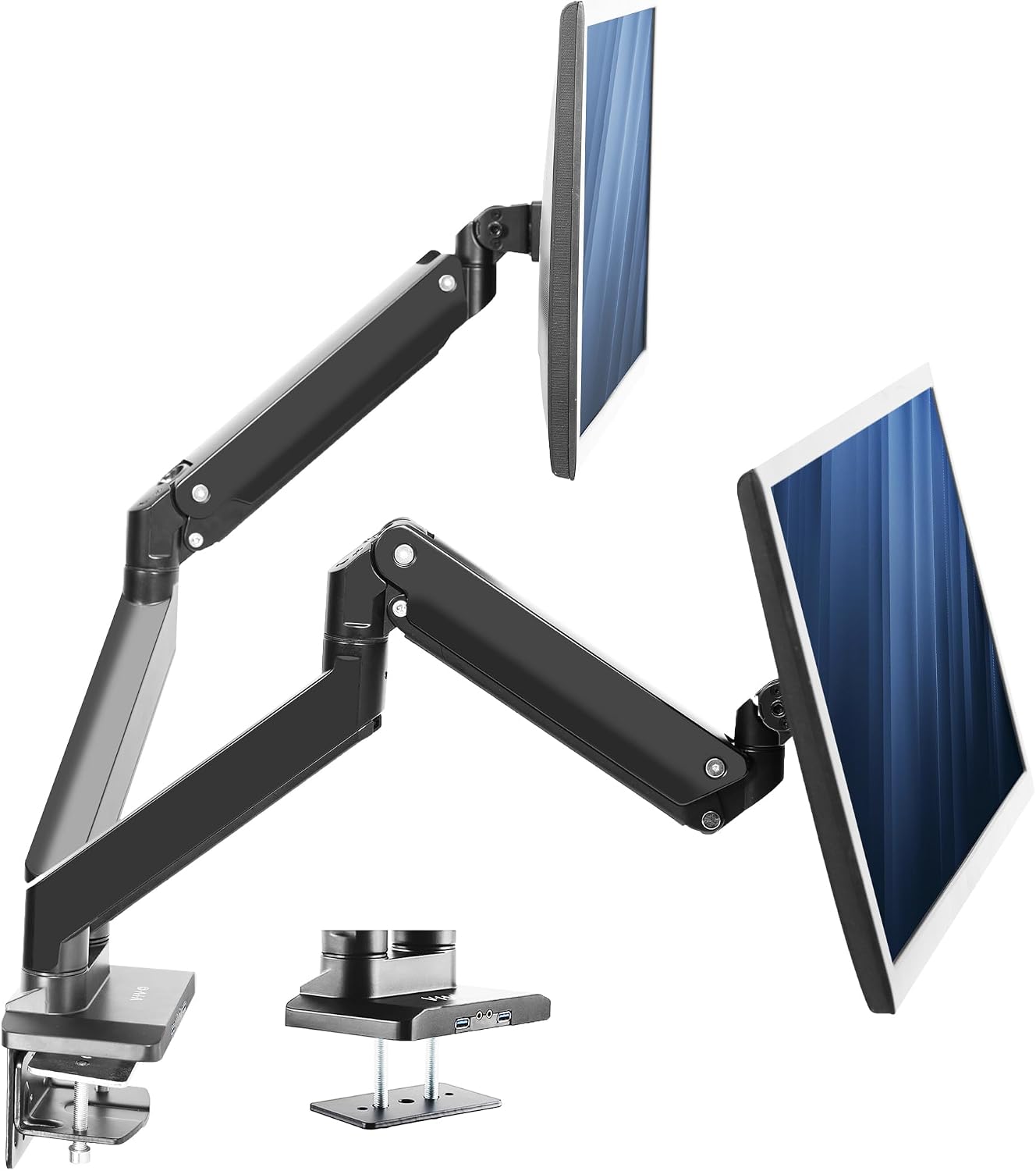 VIVO Premium Aluminum Heavy Duty Arms, Fits 2 Ultrawide Monitors up to 38 inches, Widescreen Dual Monitor Desk Mount with Instant Pneumatic Spring Height Adjustment VESA Stand, USB 3.0, STAND-V102G2U