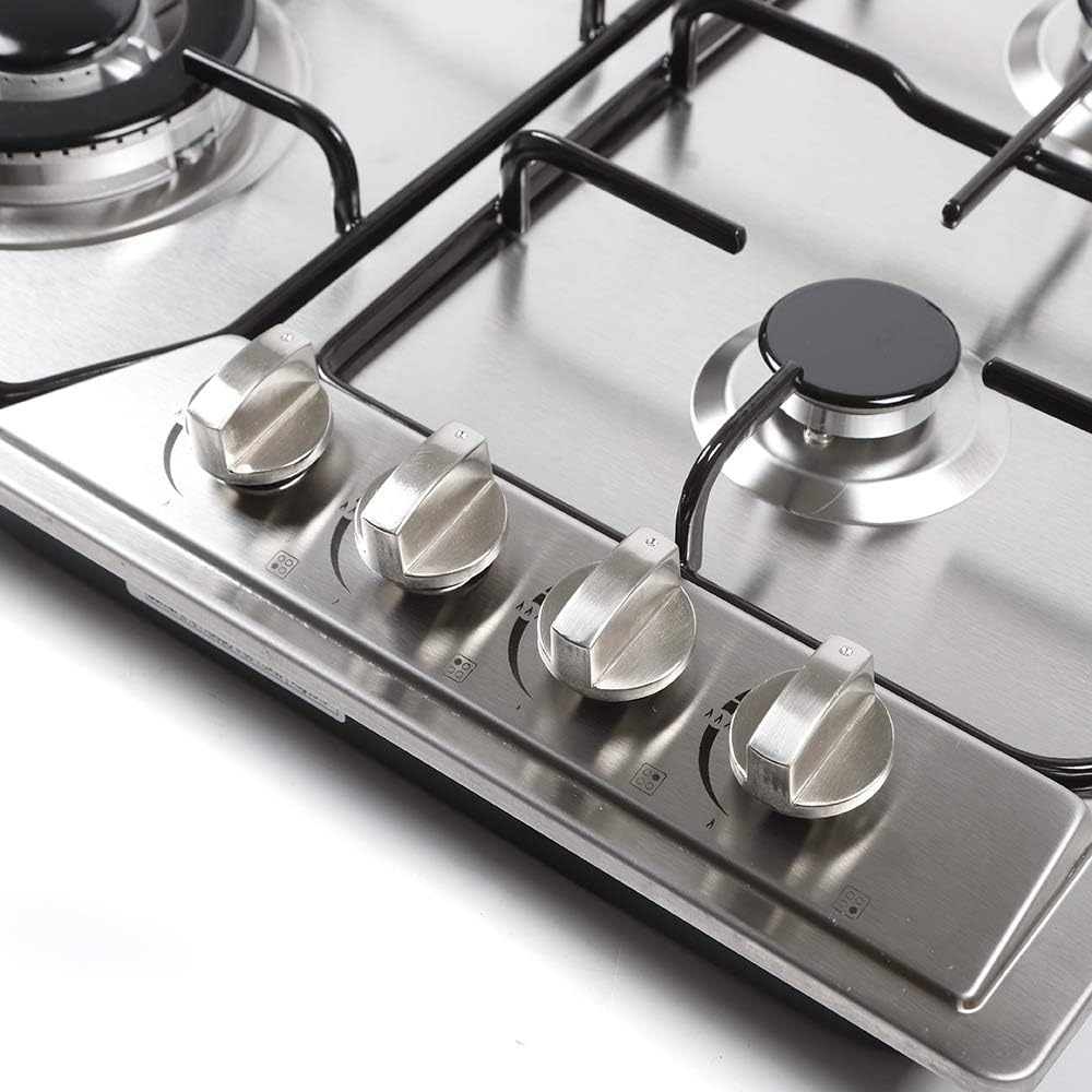 Built-in Gas Cooktop, 4 Burner Gas Hob, Natural Gas Propane Stovetop, 23' Cook Stove with 4 Sealed Burners, Stainless Steel Gas Stove Top with Thermocouple Protection