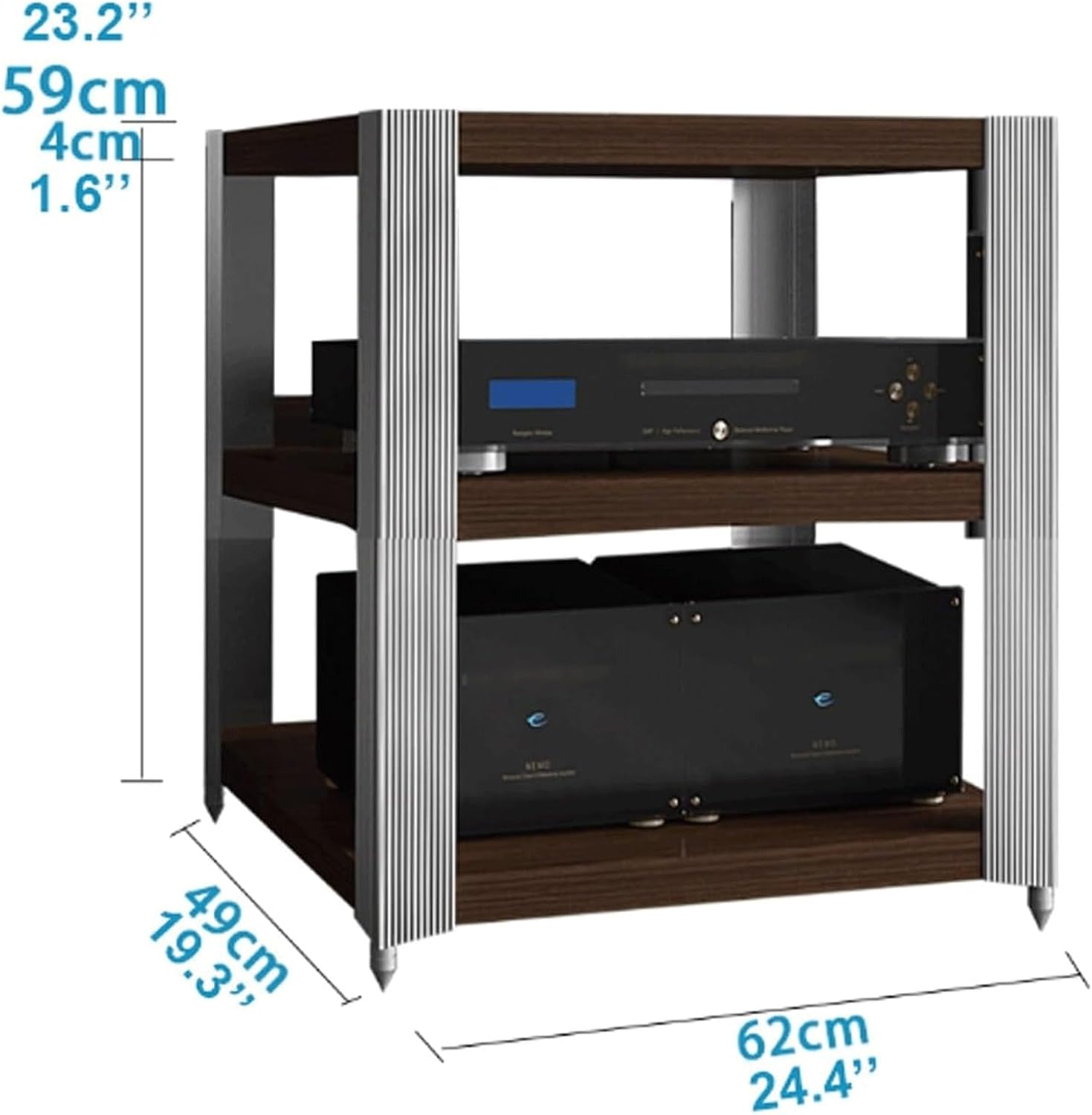 Audio Rack 2/3 Tier Stereo Rack Audio Equipment Rack Audio Stereo Shelf Wooden Open with Stainless Steel Feet Audio-Video Shelving(62x49x59cm)