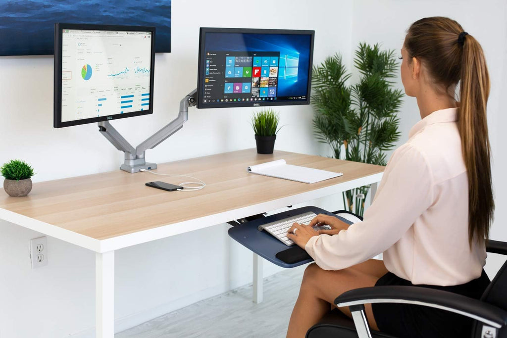 Mount-It! Dual Monitor Desk Mount with USB 3.0 Ports, Full Motion Dual Monitor Stand for 2 Screens up to 32 Inches, VESA 75x75 & 100x100, Clamp or Grommet Installation