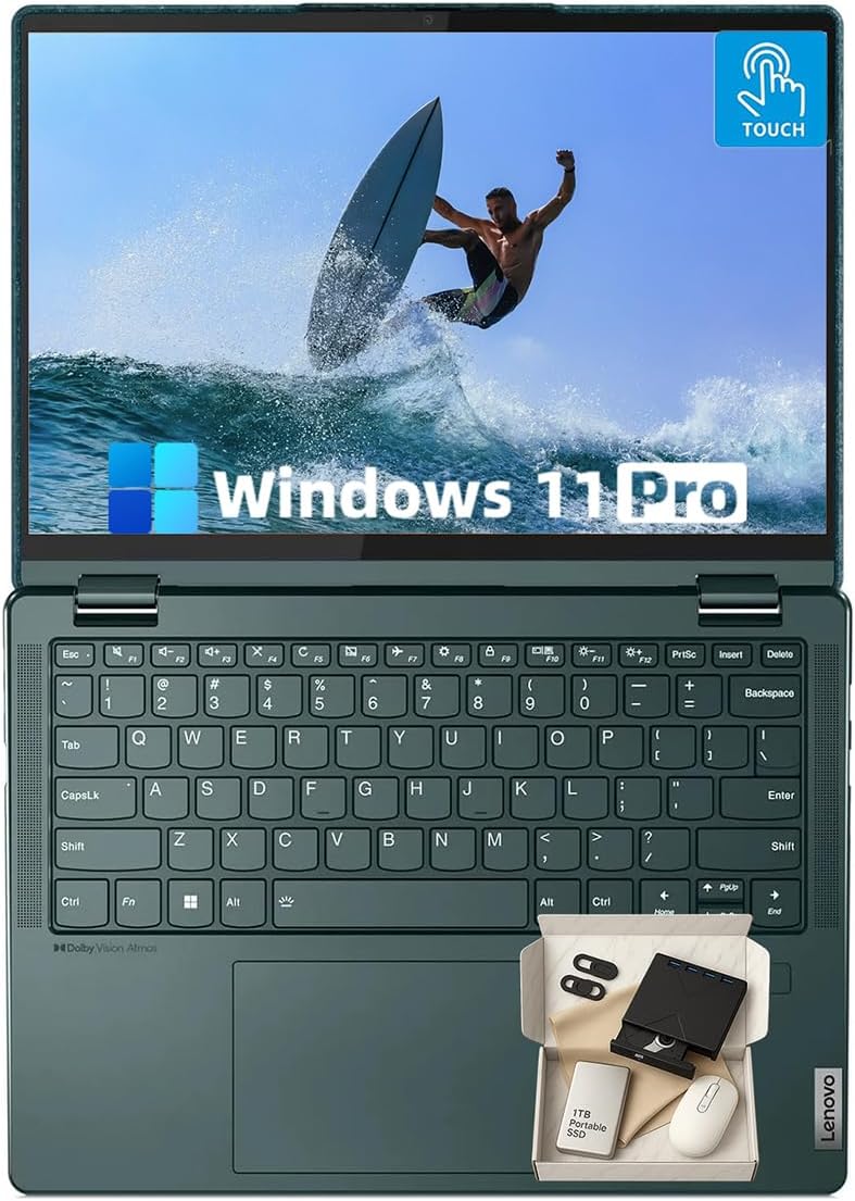 Lenovo Yoga 6 2-in-1 Touchscreen Laptop, Win 11 Pro, AMD Ryzen 5 7530U(Beat i7-1255U), 13.3' WUXGA (1920x1200) Laptop, 12.5H of Use, Backlit KB, Fingerprint, WiFi 6 (8GB RAM | 1TB SSD)