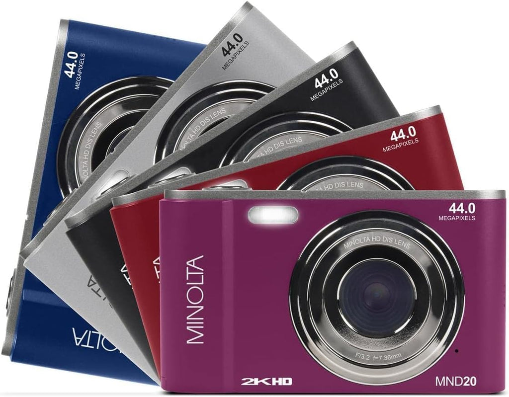 Minolta MND20 44 MP / 2.7K Quad HD Digital Camera (Black) + 32GB Memory Card + 12 inch Flexible Tripod + Memory Card Wallet + USB Card Reader, SD/microSD + More