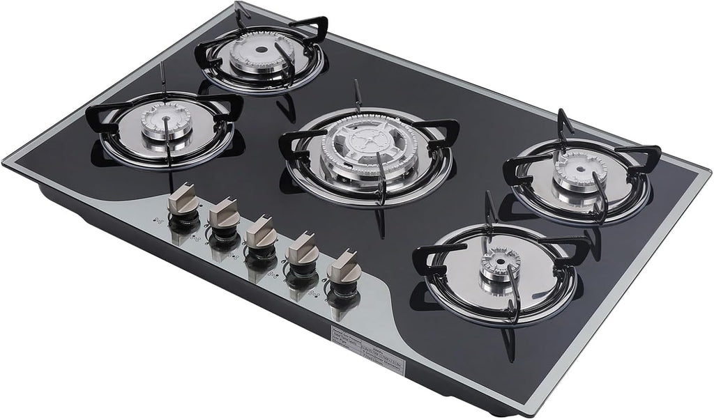 Propane Gas Cooktop with 5 Burners, 30 Inch Built-In Gas Cooktop Lpg/Ng Gas Stove Top for Kitchen - 8 Mm Tempered Glass, Pulse Ignition Type