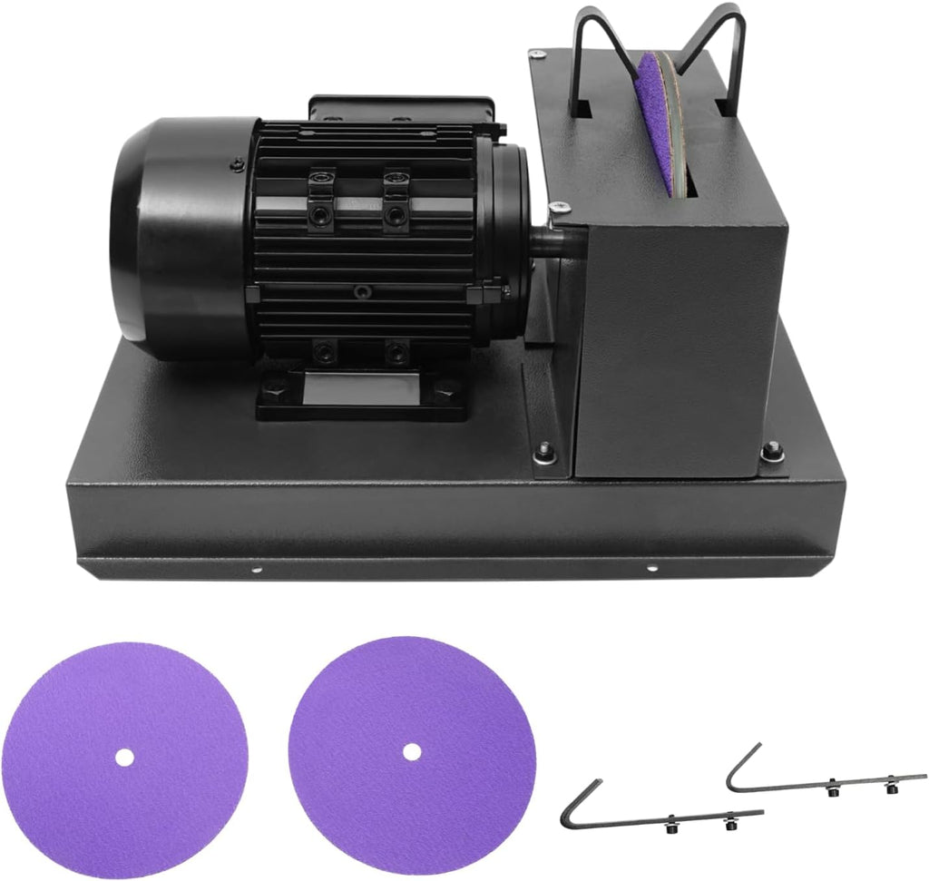 Electric Lawn Mower Blade Sharpener, 750W Bench Grinder with 9-Inch Grinding Wheel, Corded Blade Sharpening Machine with Angle Brackets & Sandpapers for High Lift, Low Lift, Gator & Flat Blades