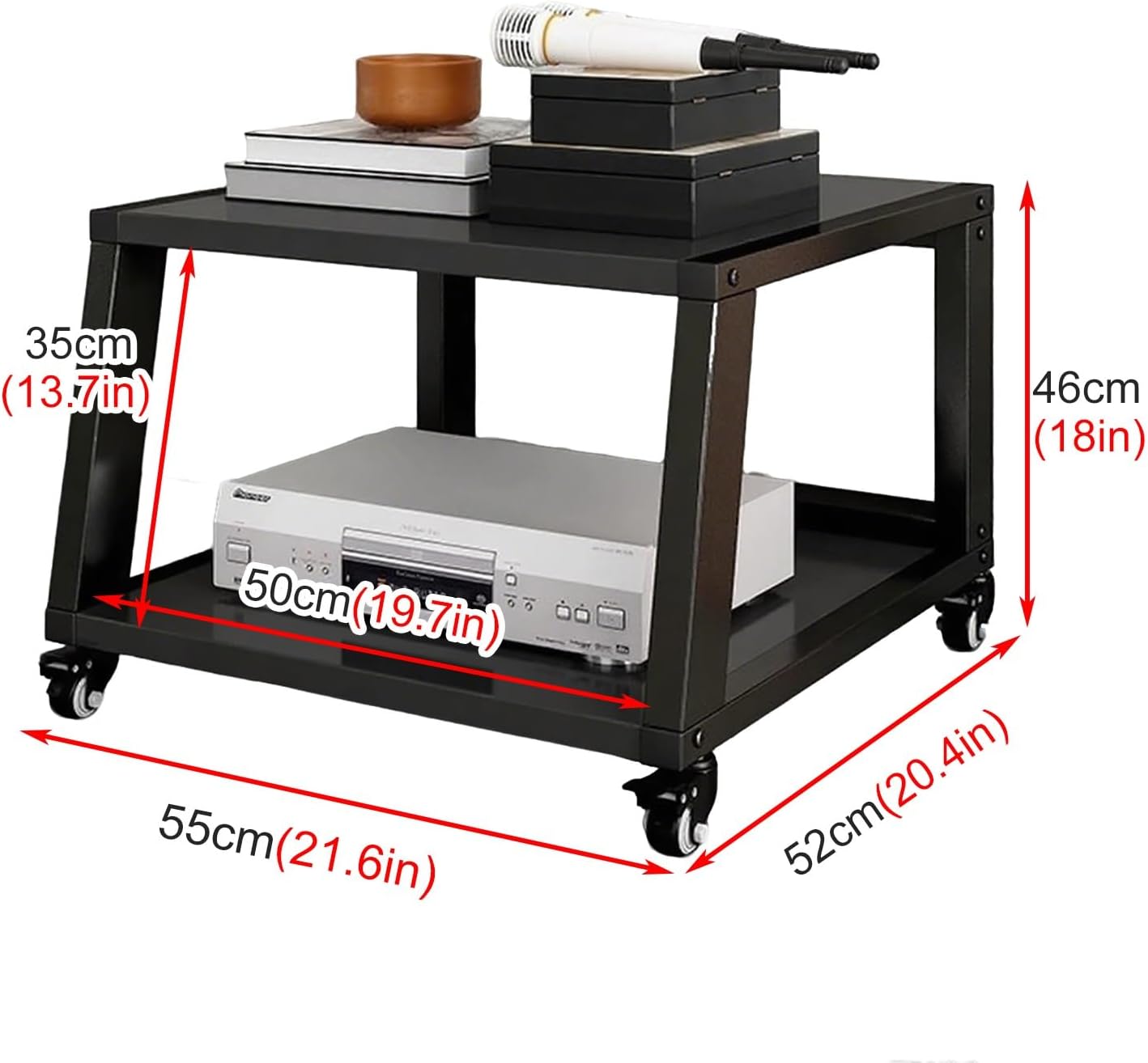 Audio-Video Media Stand HiFi Rack System with Wheels, 2 3 4 5 Shelf Floor-Standing Stereo Component Stand Electronics Equipment Shelf, Living Room Movable Audio Stands and Racks, Black-2 Layer