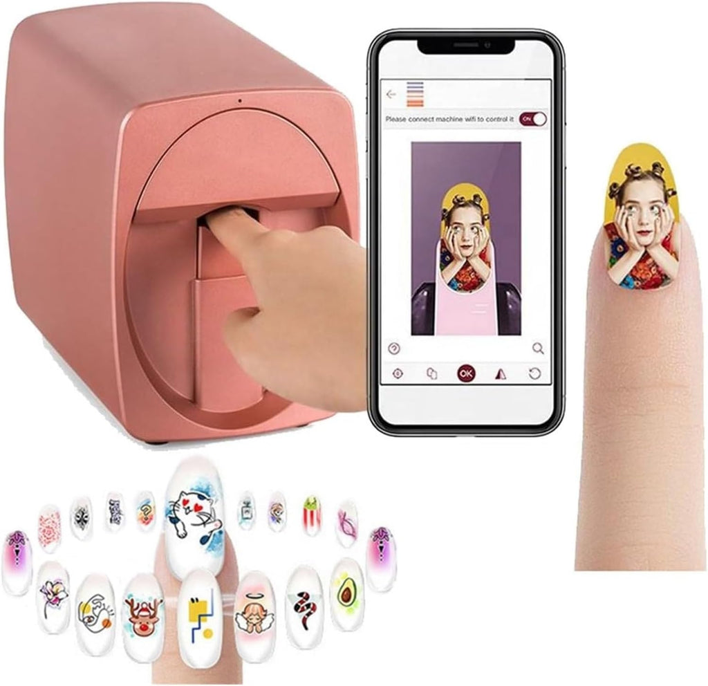 Nail Art Printer, 3D Smart Automatic Nail Printer Machine, Support WiFi/DIY/USB, Multifunction Portable Mobile Nail Painting Machine for Kid/Nail Studio/Manicurist/Nail Lovers