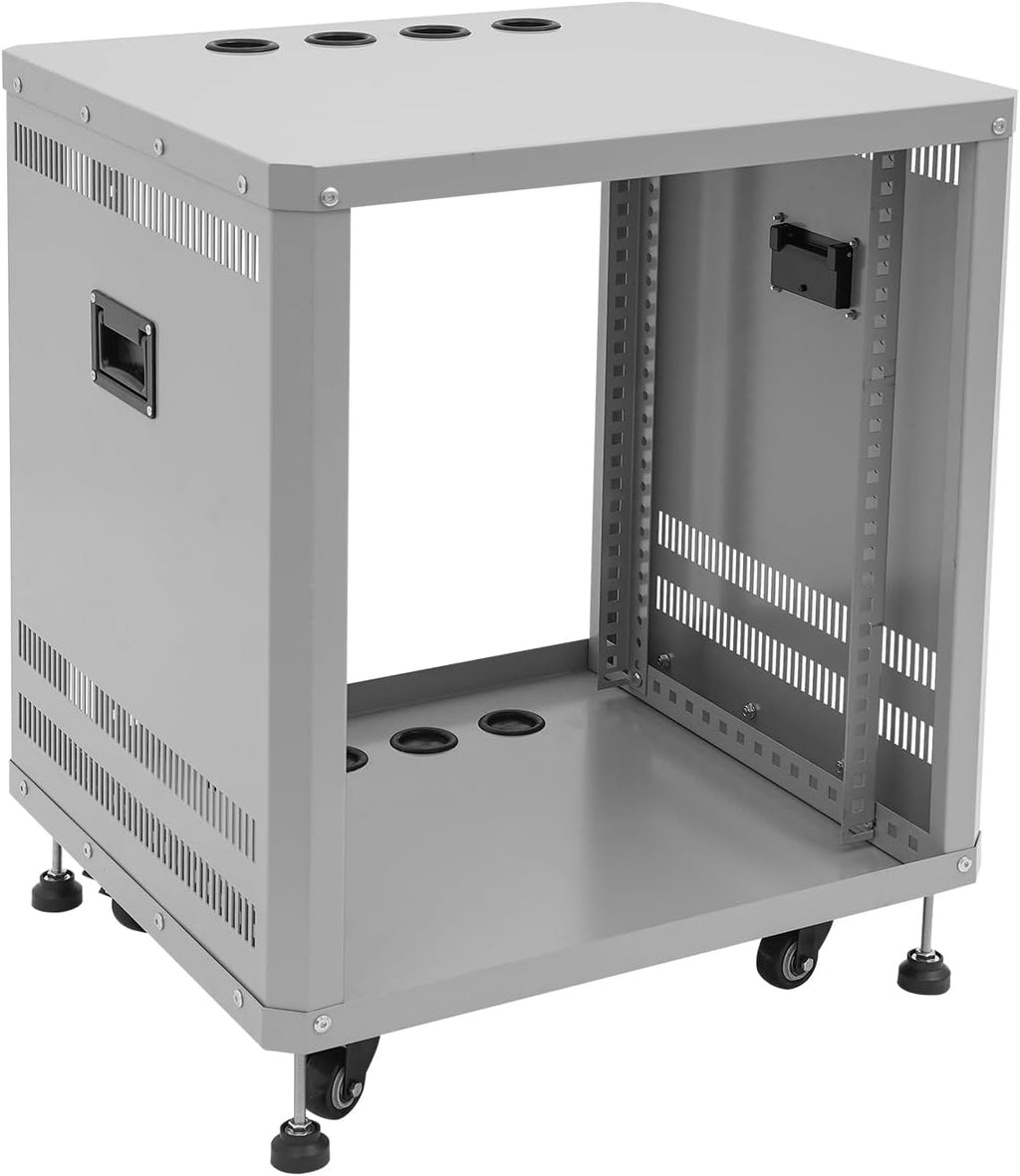 12U Server Rack with Wheels&Leveling Feet, Freestanding Rolling Open Frame IT Network Server Cabinet Rack Shelf for Audio Video Music Recording Computer AV Data & IT Equipment,Grey