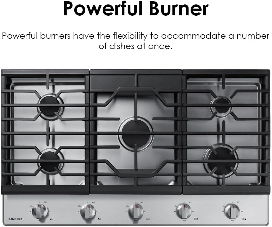 SAMSUNG 30' Built In Smart Gas Cooktop with 22K BTU Dual Power Burner, 5 Burners, Stainless Steel, NA30N7755TS/AA
