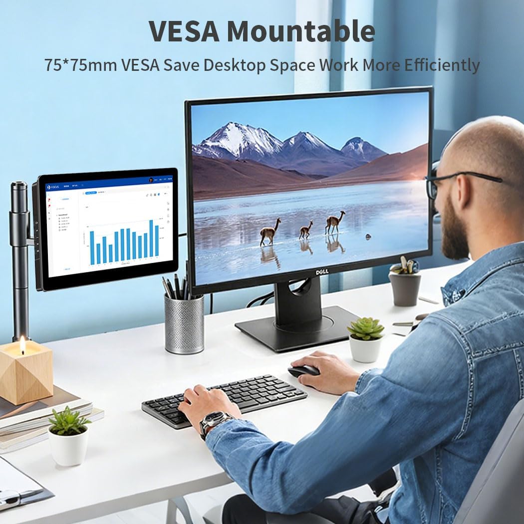 10.1' Touch Screen Monitor, IPS 1280x800 Small USB-C Secondary Display, 10-Point Touch, HDMI, VESA, Dual Speakers, Mini Monitor for Laptop PC Raspberry Pi 3D Printer