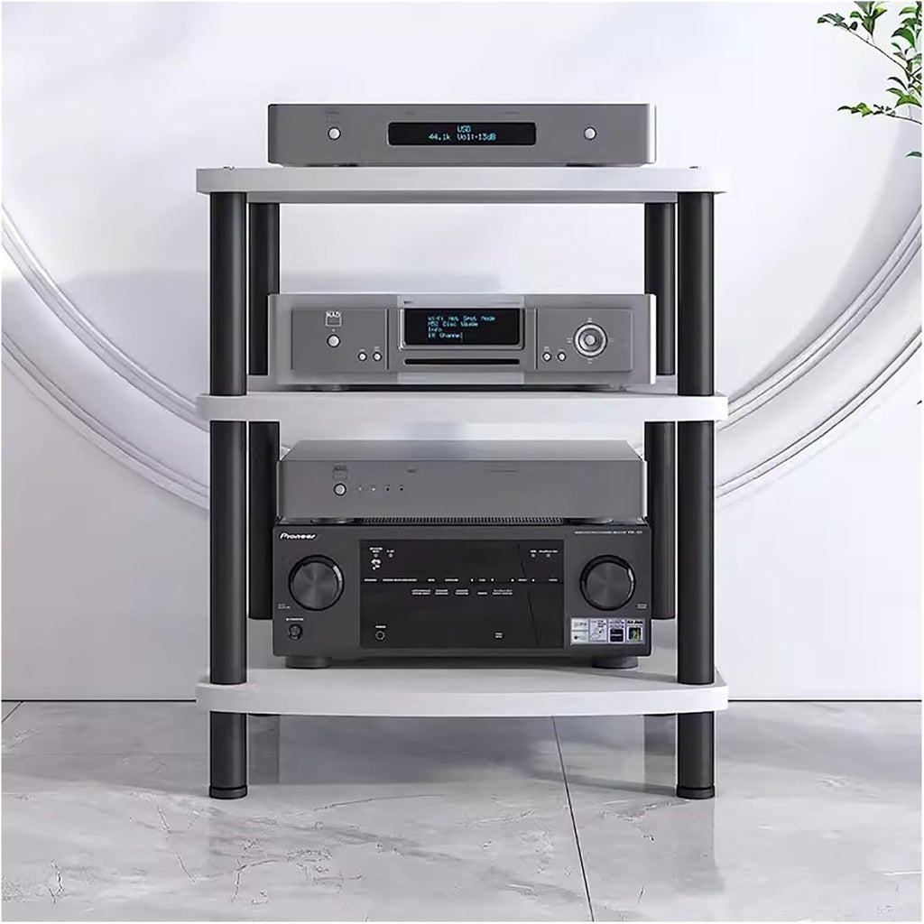 Heavy Duty HiFi Stand - Modern Stereo Rack Cabinet for Living Room, Durable Audio Video Storage Solution, Stylish Tiered Design, Optimal Organization, White, H 66.5cm