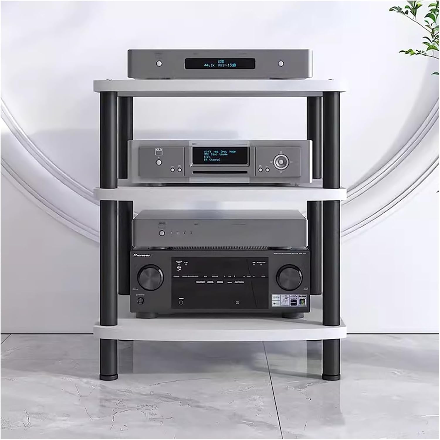 Heavy Duty HiFi Stand - Modern Stereo Rack Cabinet for Living Room, Durable Audio Video Storage Solution, Stylish Tiered Design, Optimal Organization, White, H 66.5cm