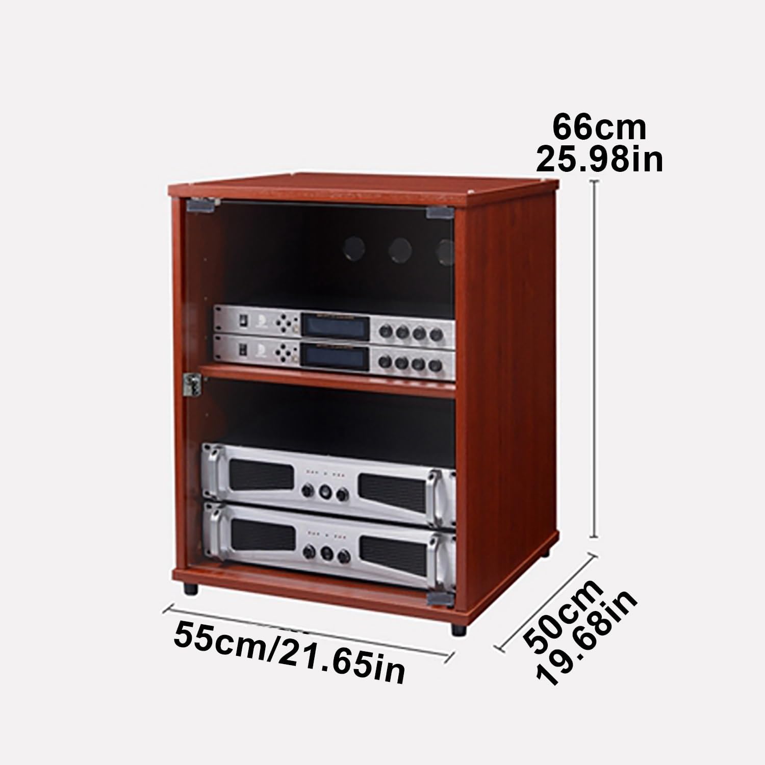 Modern Wooden Media Cabinet, 3-Shelf Audio Rack Tower, Brown Record Player Stand for Stereo Equipment & Gaming Consoles, 55x50x66cm, Stylish Home Storage Solution