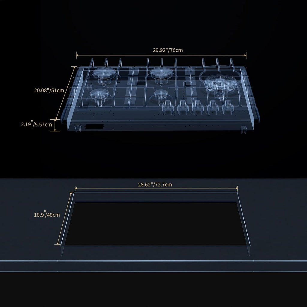 Empava Gas Cooktop 30 Inch, 5 SABAF Sealed Burners Made in Italy, Stove Top Bulit-in Ion Flame Ignition, NG/LPG Convertible,CSA Approved, Stainless Steel, Ideal for Kitchens,Apartments