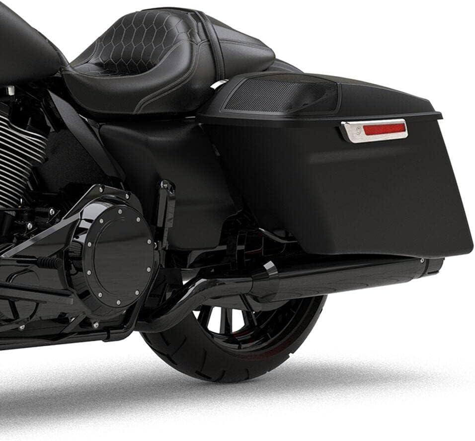 HR3 Color-Matched Black Denim Saddlebag Lids w/ 5'x7' Speaker Grills Compatible with 2014-later Harley Touring Road Glide Street Glide Ultra Limited Electra Glide Standard