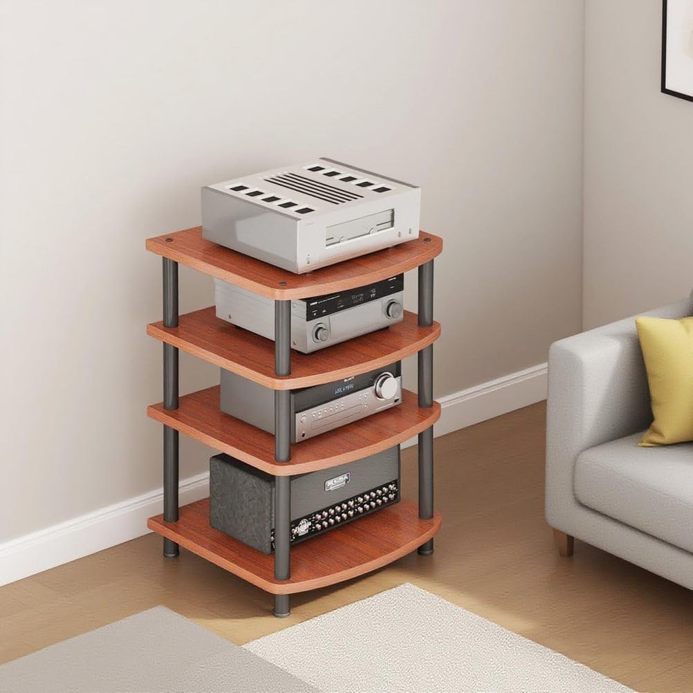 4-Tier AV Media Stand Audio Rack Tower Adjustable Height TV Game Console Equipment Shelf CD Record Player Stereo Component Rack Cabinet for Home Theater Studio,Brown,4 Tier