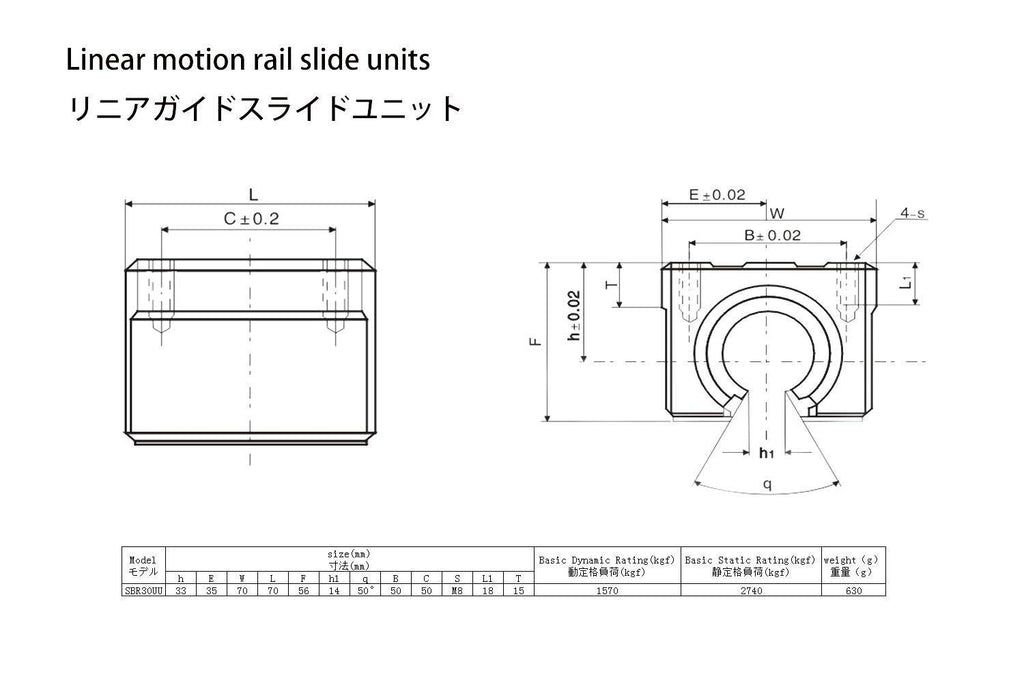 TEN-HIGH SBR30 650mm Linear Guide Rail Linear Motion Slide Rails, for CNC Machine and 3D Printer, 1pcs Rail + 2pcs SBR30UU Blocks Bearing