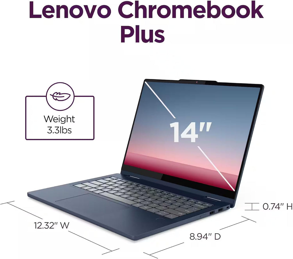 Lenovo Chromebook Plus (2026 Latest Flex 5i) 2-in-1 Laptop (14' FHD+ Touchscreen, Intel Core 3 N355, 8GB RAM, 256GB Storage (128GB+128GB SD), Business, Home, Students, Webcam, Backlit, FP, Chrome OS