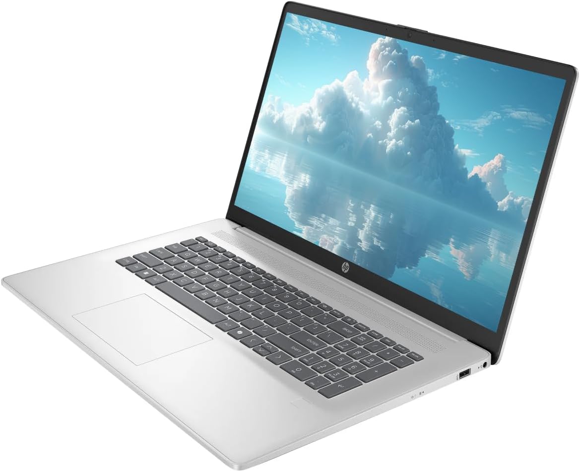 HP Touch Screen Laptop, 17.3' HD+ LED Touchscreen Laptop Computer, Windows 11 Laptop 32GB RAM 1TB SSD, AMD Ryzen 5 7430U Processor, Copilot AI, SageNova Earphones, Silver