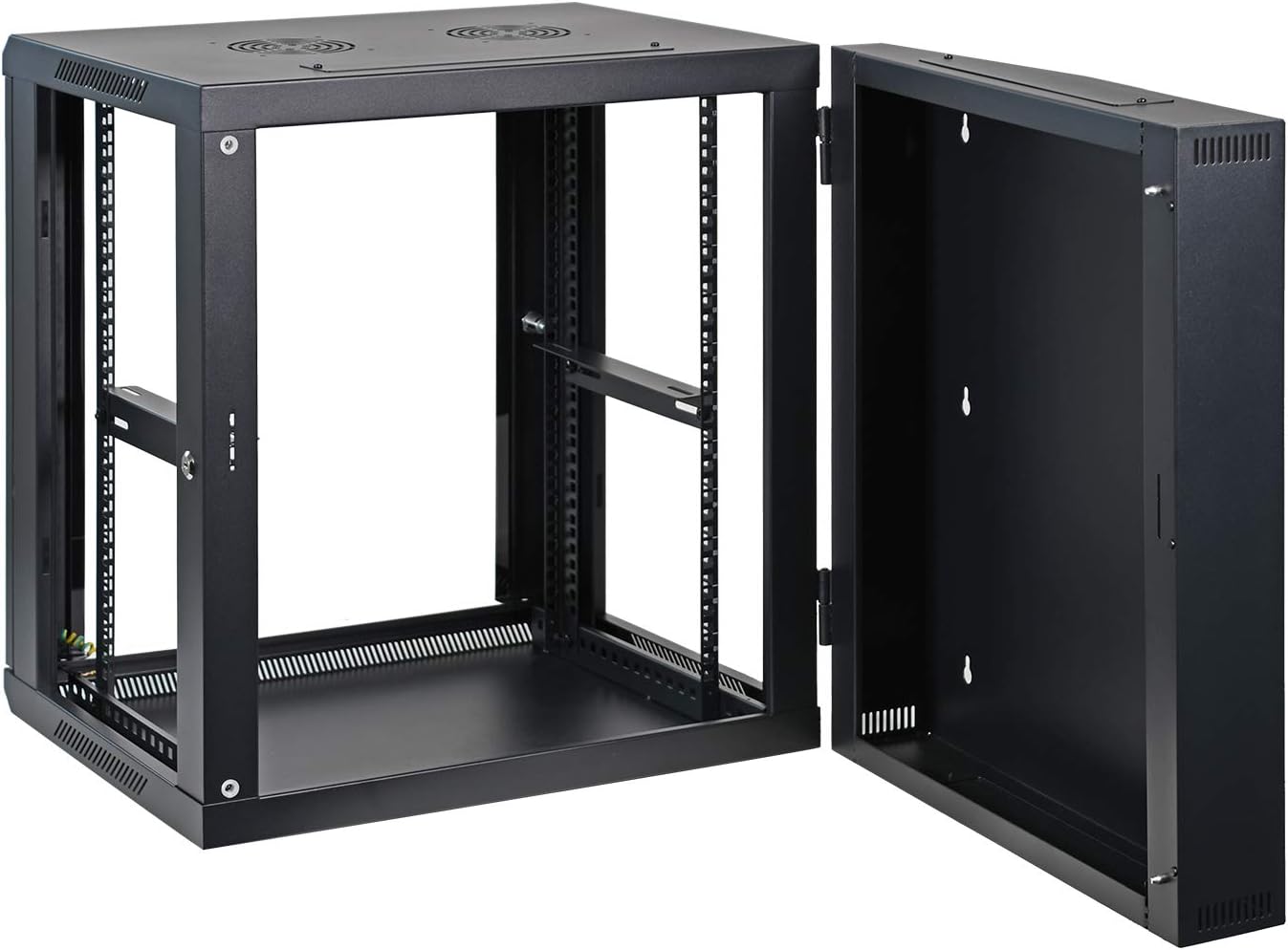 AEONS 12U Professional Wall Mount Server Cabinet Enclosure Double Section Hinged Swing Out 19-Inch Server Network Rack Locking Glass Door 22-Inches Deep Black (Fully Assembled)