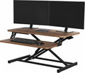 VIVO Height Adjustable 32 inch Stand Up Desk Converter, Quick Sit to Stand Tabletop Dual Monitor Riser Workstation, Dark Walnut Desktop, Black Frame, DESK-V000SD