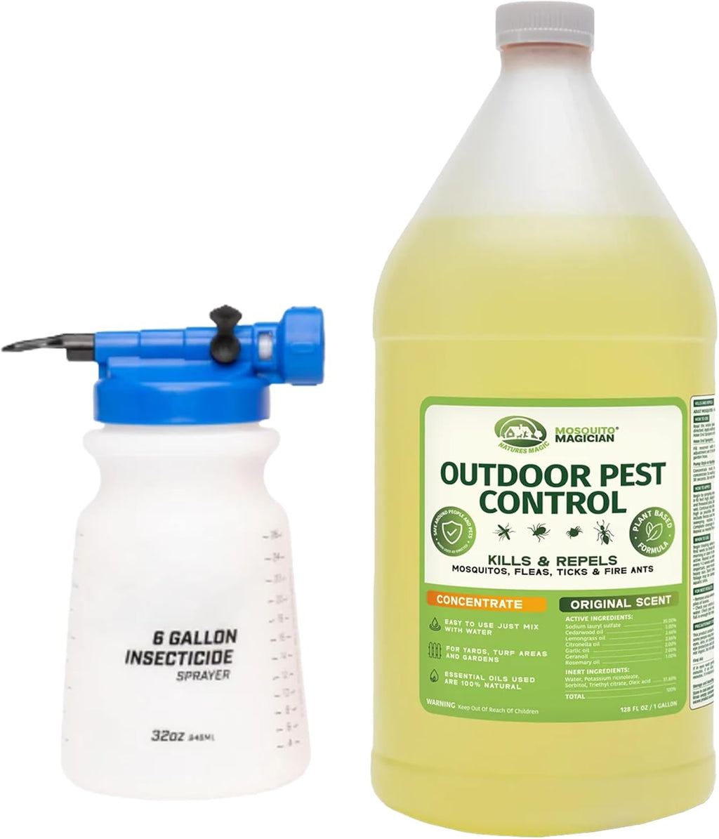 Mosquito Magician Hose End Sprayer with 1 Gallon Liquid Concentrate – Outdoor Mosquito Killer, Flea Yard Spray, Fire Ant Control, Safe for People & Pets, Mosquito Repellent for Lawn, Patio & Plants