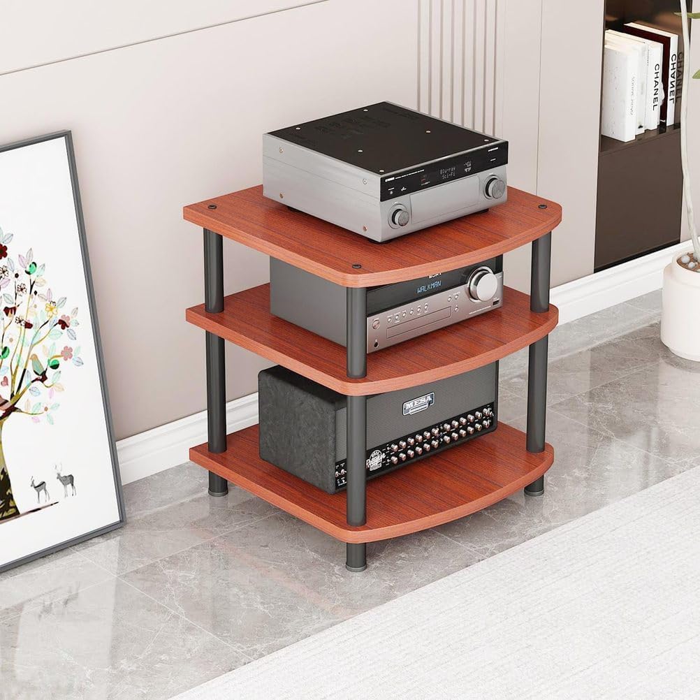 4-Tier AV Media Stand Audio Rack Tower Adjustable Height TV Game Console Equipment Shelf CD Record Player Stereo Component Rack Cabinet for Home Theater Studio,Brown,3 Tier